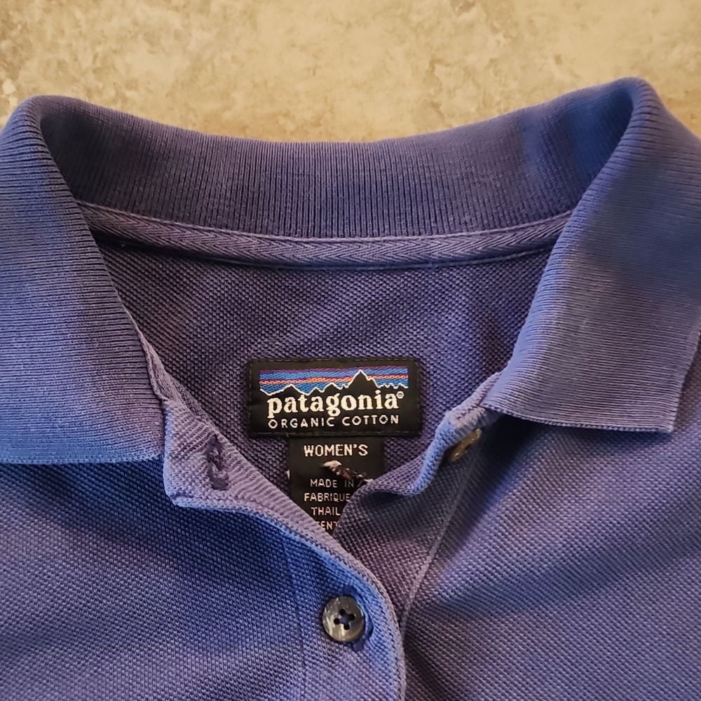 Vintage Patagonia Women's S Blue Organic Cotton Knit Polo Shirt Short Sleeve